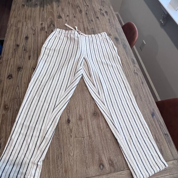 NWT - Zara - Large - Linen Pants - Stripe Cream Colored Pants - Picture 2 of 7